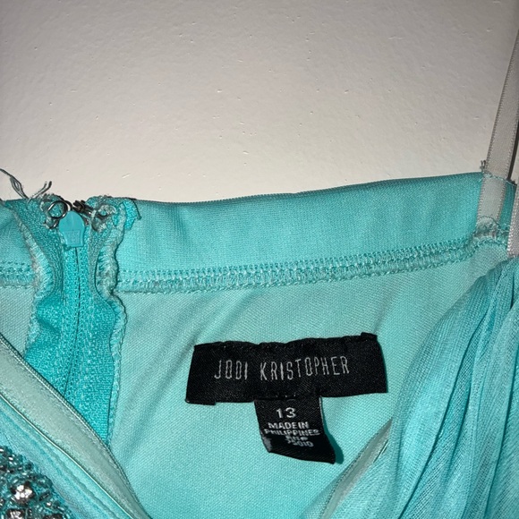 Jodi Kristopher Turquoise Dress with Beaded Accents - Picture 2 of 6